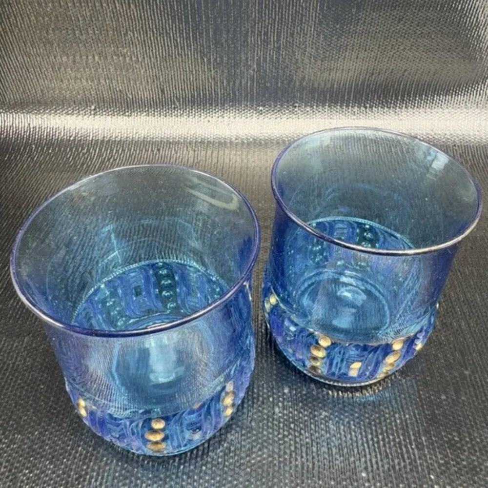 EAPG 1898 Riverside Olympia Glass Seed Pod Blue Tumblers Set‎ Manganese 365nm UV